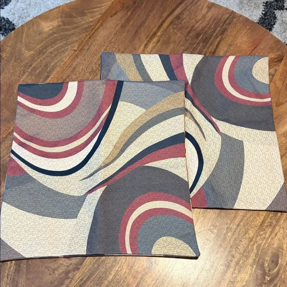 Pack of 2 Throw Pillow Covers, Geometric Square Cushion Case Set 16x16 Inches